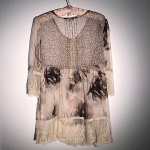 Sundance Sheer Silk lacy Tunic brown size Medium